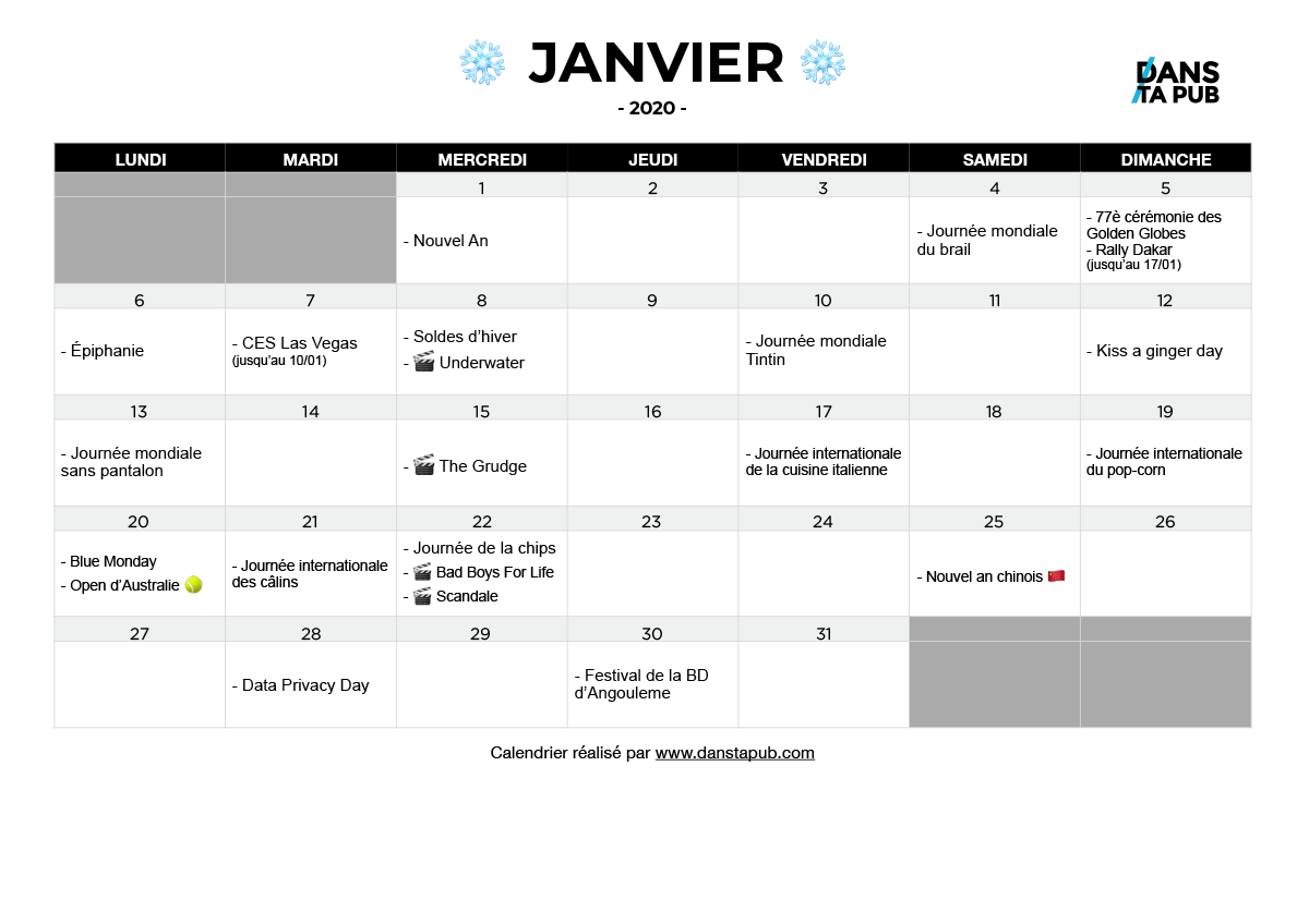 Calendrier 2020 : tous les marronniers pour les community managers 🔥